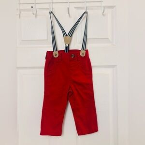 Cat & Jack Red Overalls with Gray Suspenders